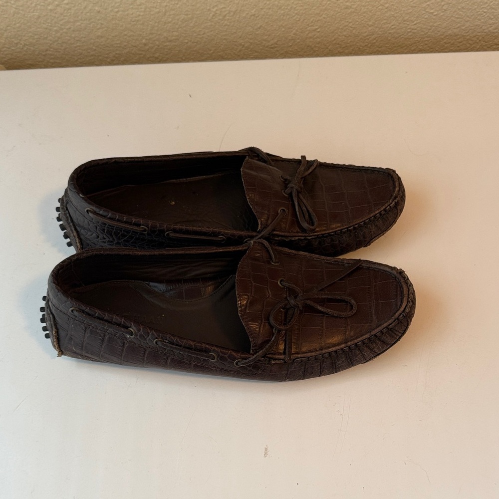 Cole Haan Dark Brown Croc-Embossed Loafers